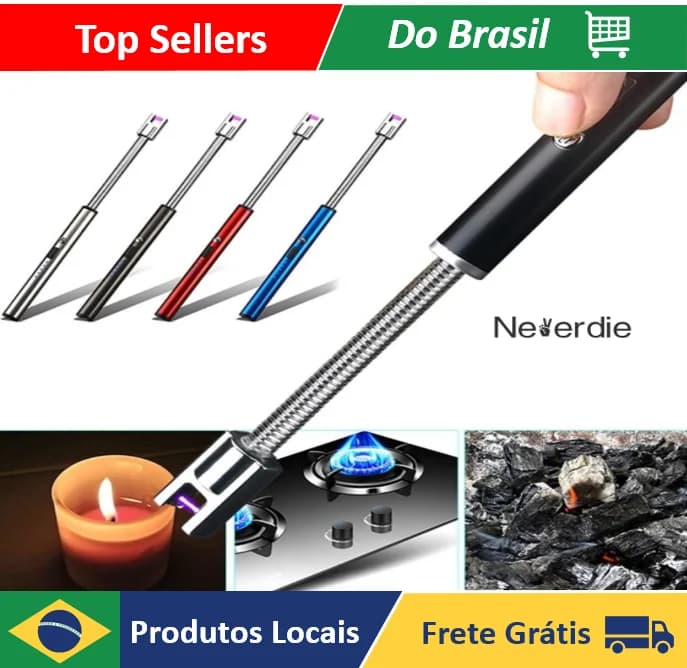 Isqueiro Eletrônico Recarregável USB para Churrasco e Fogão