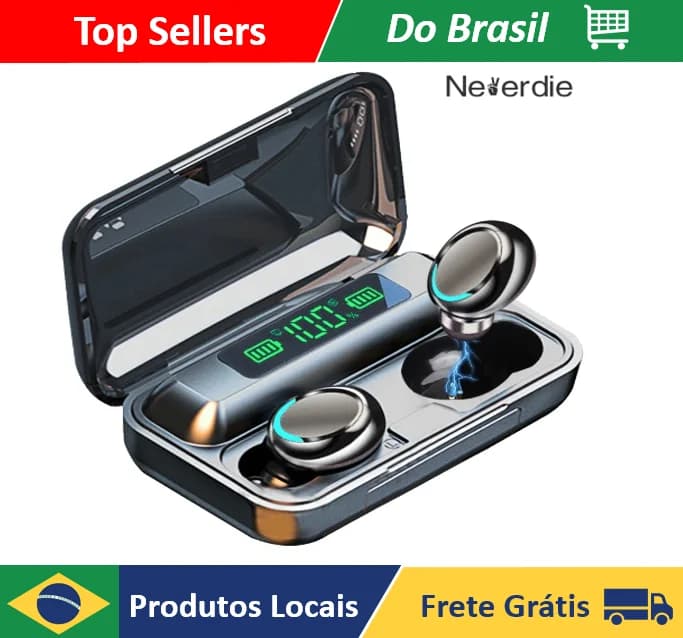 Fone de Ouvido Bluetooth TWS M10 F9 com Power Bank e Tela Digital