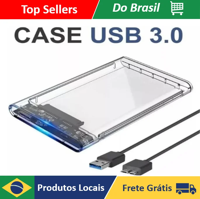 Case Externo para HD 2.5" USB 3.0, Compatível com Notebook, PS4, Xbox One e PC, 6Gbps