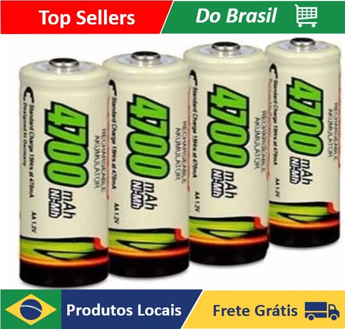 Kit 4 Pilhas Recarregáveis AA 4700mAh