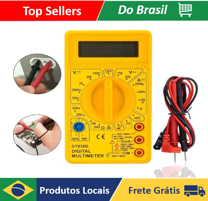 Multímetro Digital Profissional Portátil com Cabo de Teste