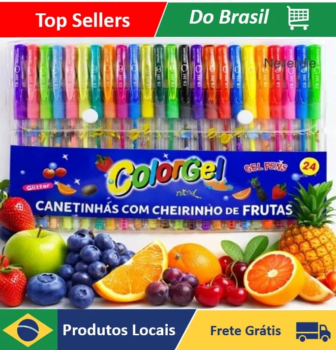 Kit de Canetas Gel Coloridas Perfumadas com Glitter - 24 Cores