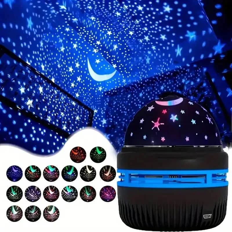Luminária Projetor USB Céu Estrelado LED, Bola Mágica Lua e Estrelas para Decoração