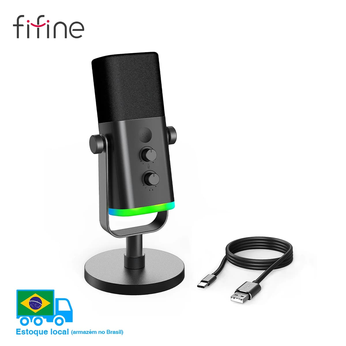 Microfone Dinâmico FIFINE USB/XLR com Iluminação RGB, Saída para Fone e Mudo - Ideal para PC, Jogos, Gravação e Streaming - AM8