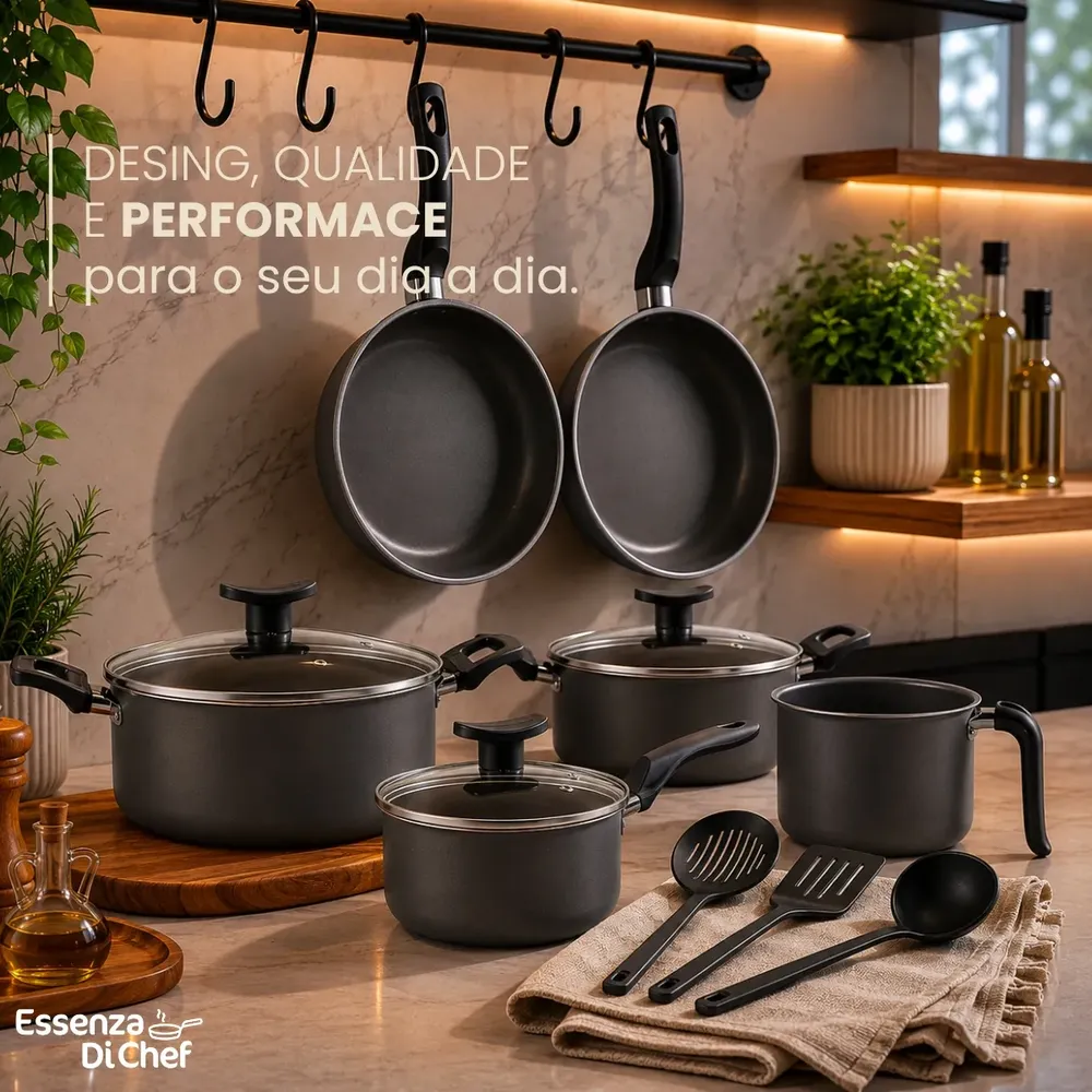 Conjunto Panelas Antiaderente 10 Peças Teflon Preto