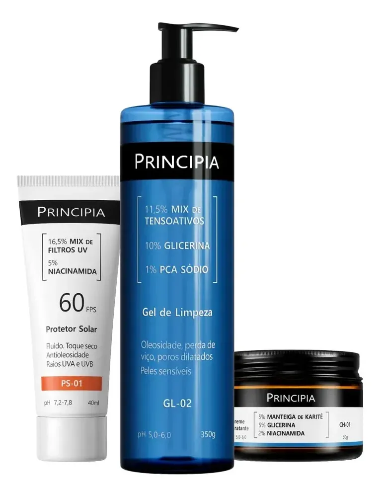 Kit Principia para Rotina de Skincare Pele Sensível com Protetor Solar FPS60
