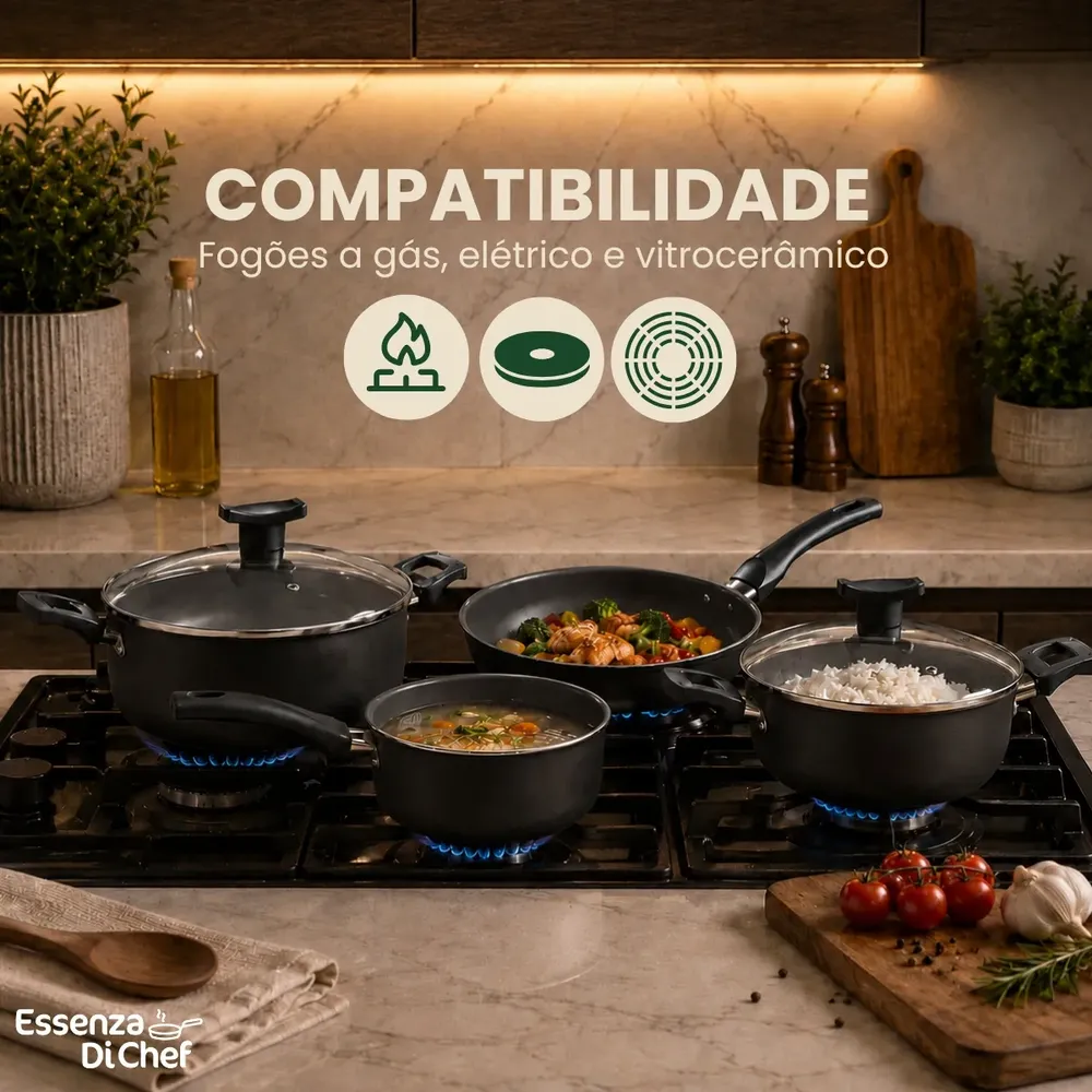 Conjunto Panelas Antiaderente 10 Peças Teflon Preto