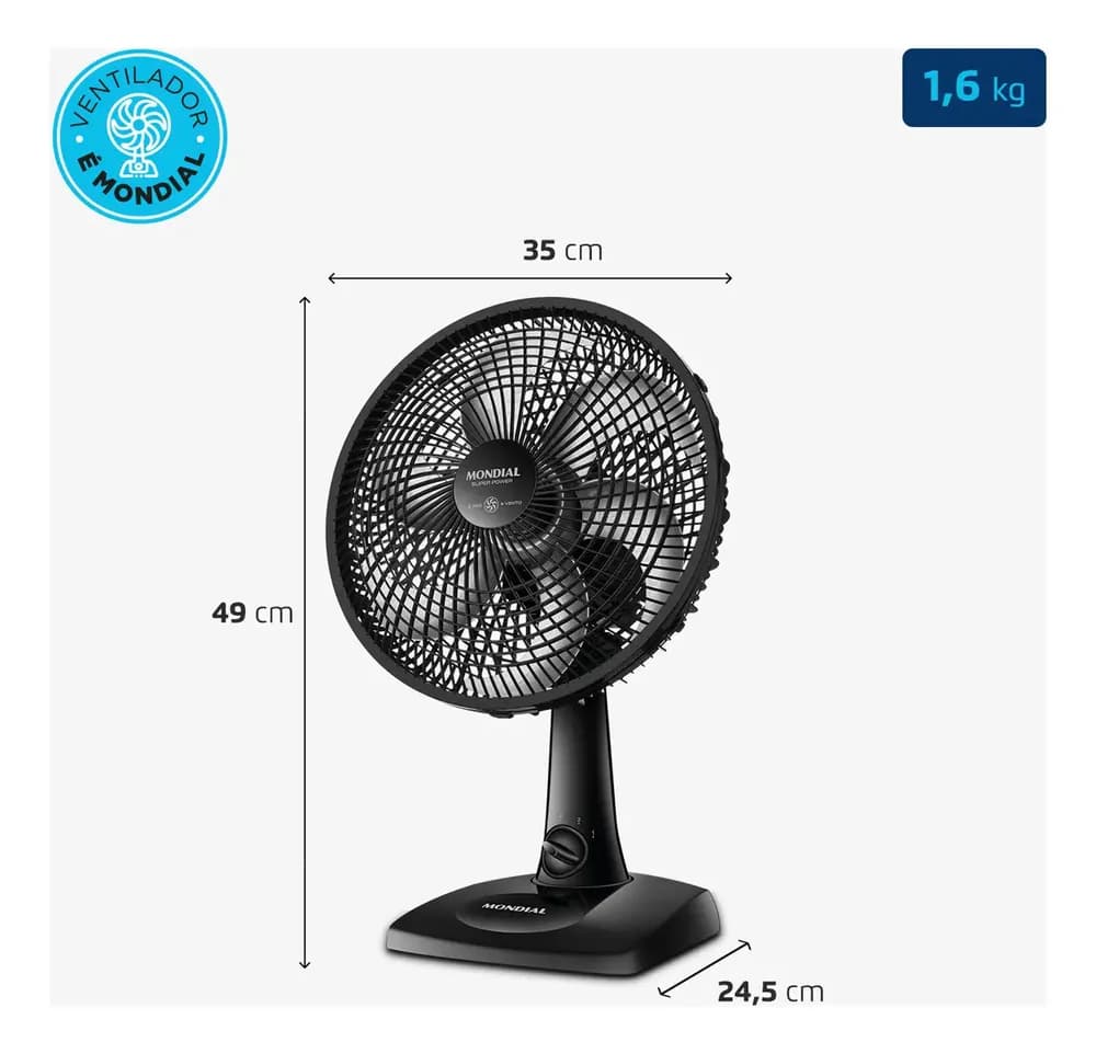 Ventilador de Mesa 30cm Super Power Mondial 60W VSP-30-B