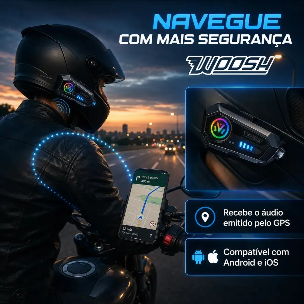Fone de Ouvido para Capacete Intercomunicador Bluetooth Headset RGB - Woosh