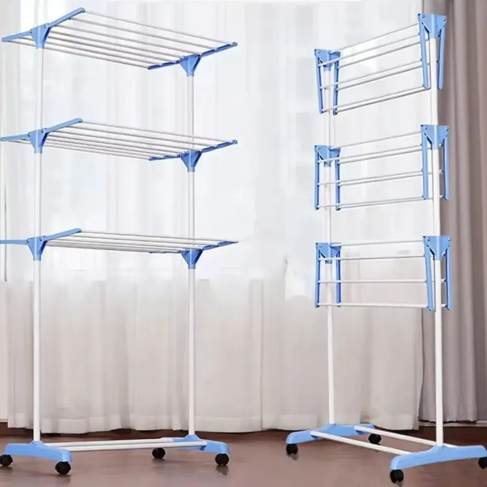 Varal De Chão Grande De Roupas 3 Andares Dobrável Azul Kontuz 170cm