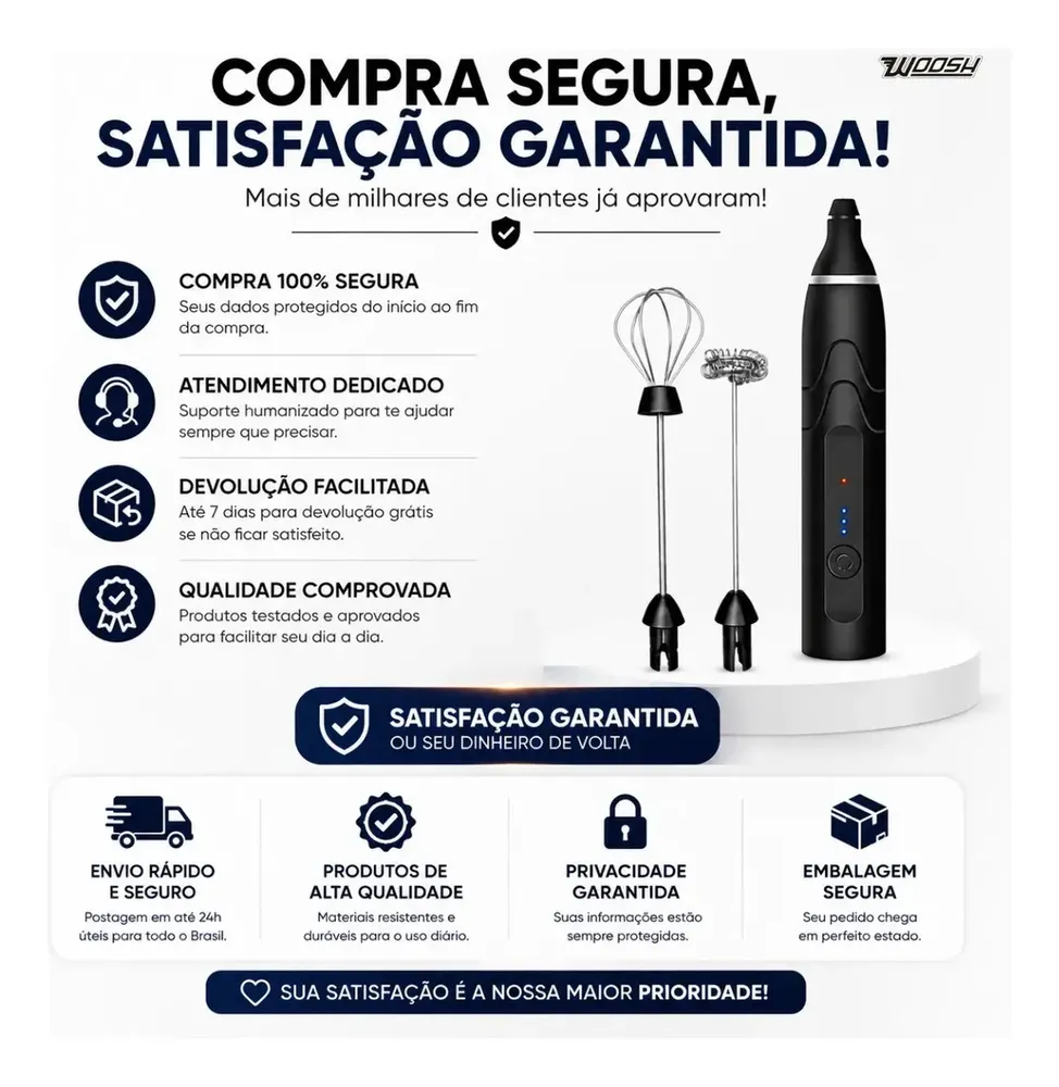 Mixer Elétrico Portátil 2 em 1 Recarregável Misturador de Bebidas e Ovos