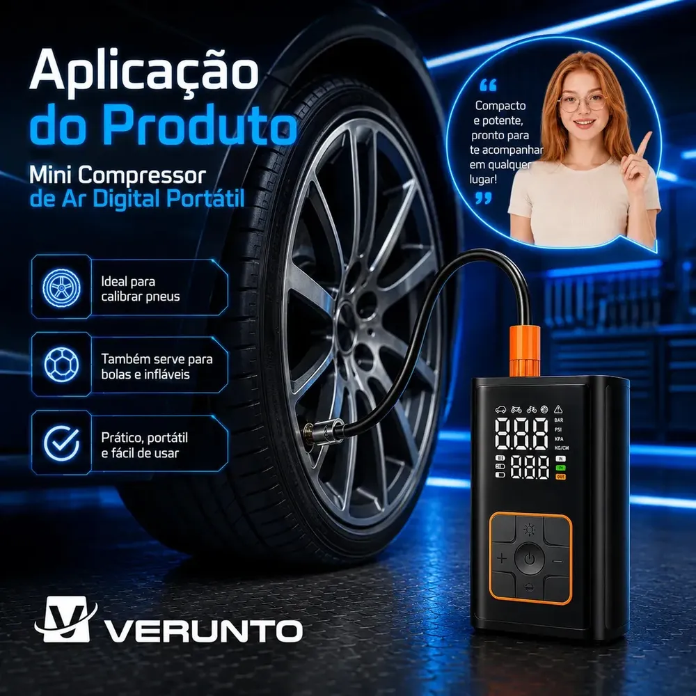 Compressor Portátil Car Air Pump Digital com Visor para Carro Moto Bike