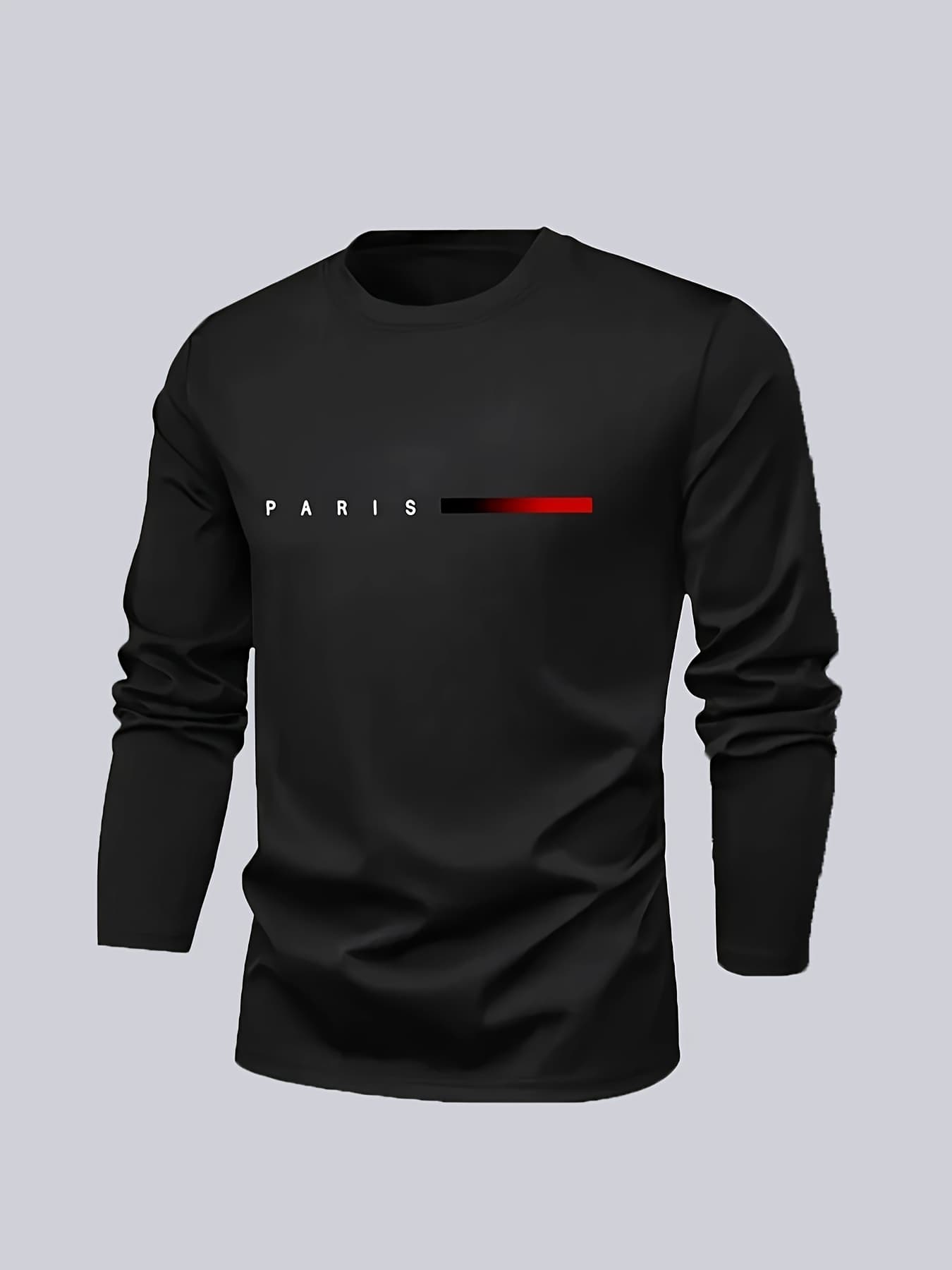 Camiseta Masculina de Manga Comprida com Estampa de Letras da Moda, Gola Redonda, Secagem Rápida, Elegante e Casual para o Verão