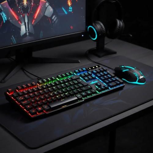 Teclado Gamer Semi Mecânico ABNT2, com LED RGB, USB, compatível com PC, Notebook, Consoles de Jogos
