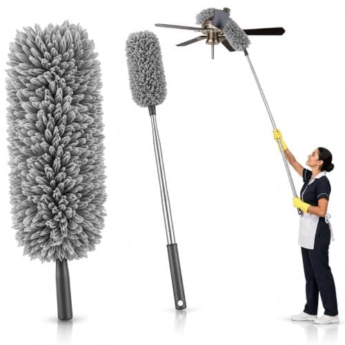 Espanador de Microfibra com Cabo Extensível Até 2,80m, Esfregão Tira Pó Lavável com Haste de Alumínio, Limpador para Teto, Ventilador, Cortinas, Móveis Altos e Locais de Difícil Acesso