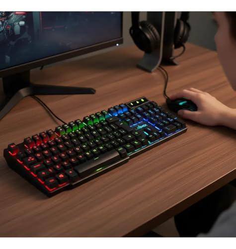 Teclado Gamer Semi Mecânico ABNT2, com LED RGB, USB, compatível com PC, Notebook, Consoles de Jogos