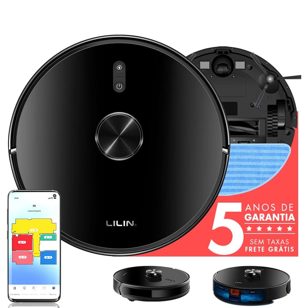 Lilin Robô Aspirador e Passa Pano X6 Mapeamento LiDAR 6500Pa 3 em 1 Bivolt