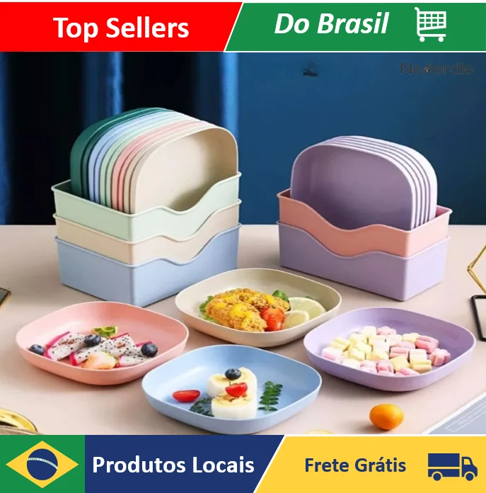 Conjunto de 10 Pratos Reutilizáveis de Plástico com Base