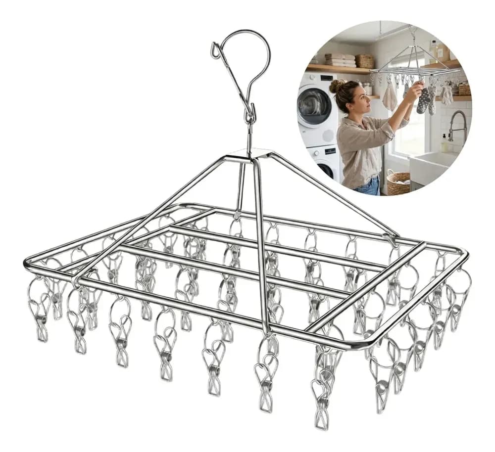 Varal Inox Suspenso 40 Prendedores Fixos para Secagem de Roupas